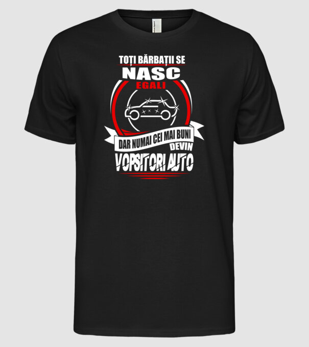 Toți bărbații se nasc egali vopsitori auto model negru pe tricou