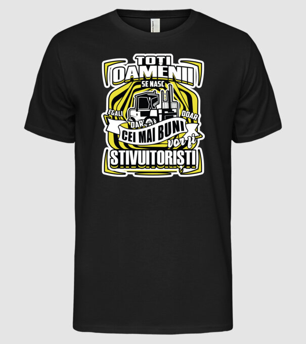 Toți oamenii stivuitoriști model negru pe tricou