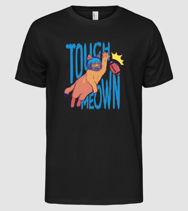 Touch Meow model negru pe tricou