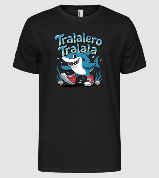 Tralalero Tralala drăguț model negru pe tricou