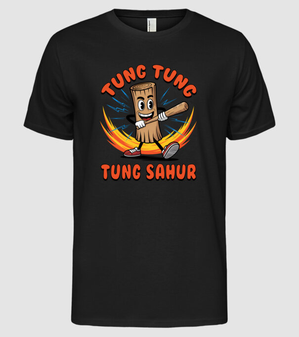 Tung Tung Tung Sahur drăguț model negru pe tricou