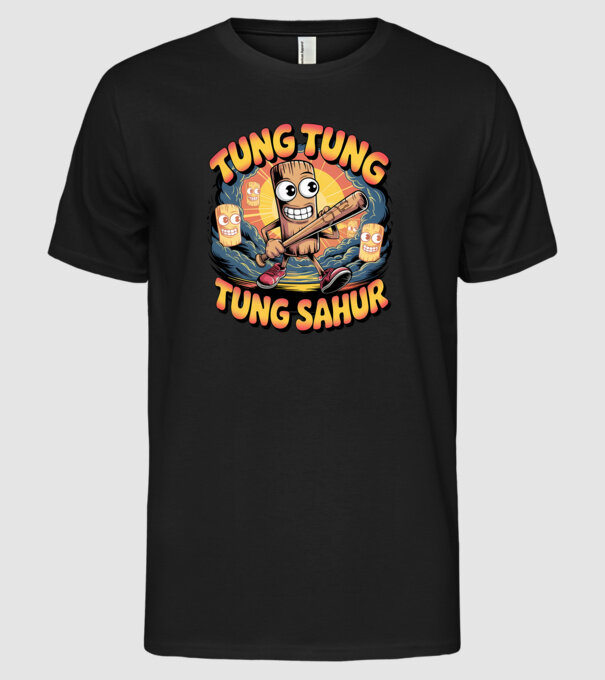 Tung Tung Tung Sahur Retro model negru pe tricou