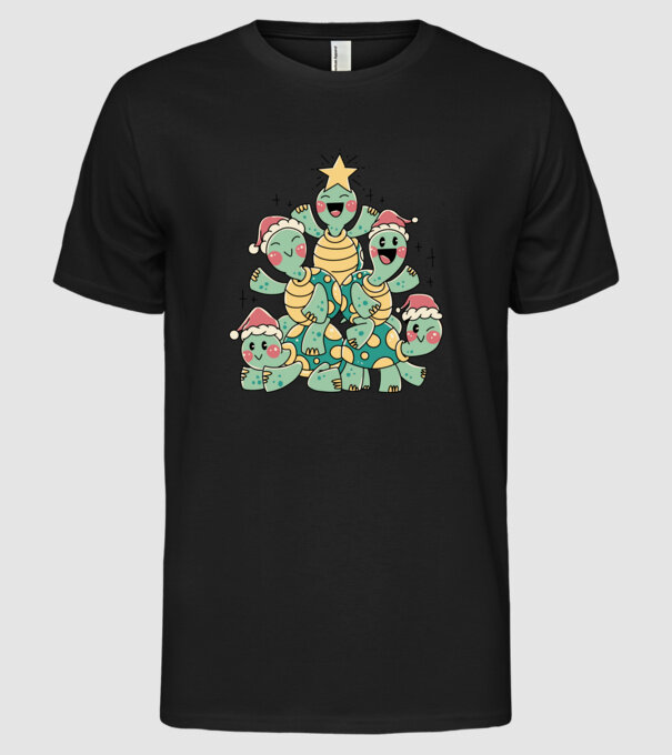 Turtle christmas tree model negru pe tricou