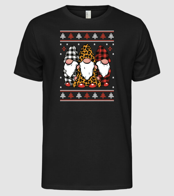 Ugly sweater gnomes model negru pe tricou