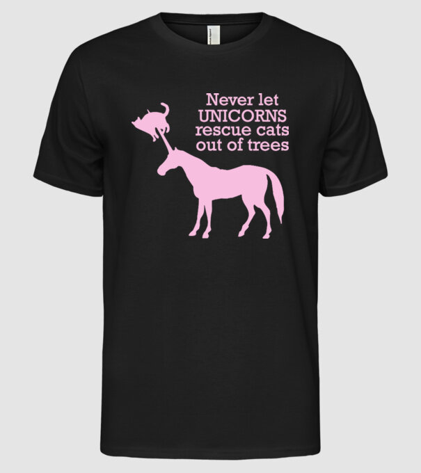 unicorn cat model negru pe tricou