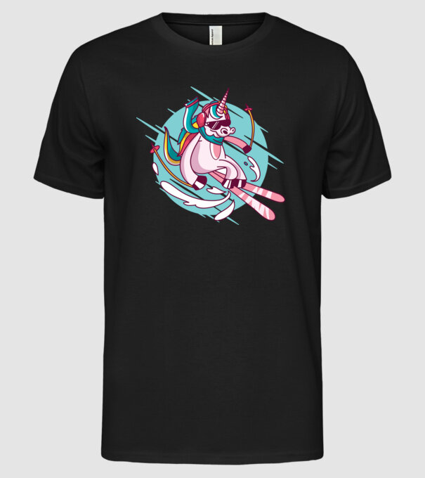 Unicorn ski model negru pe tricou
