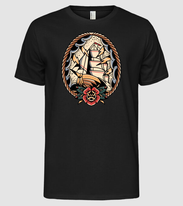 Vapoare model negru pe tricou