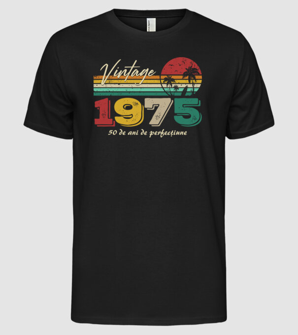 VINTAGE 1975 model negru pe tricou