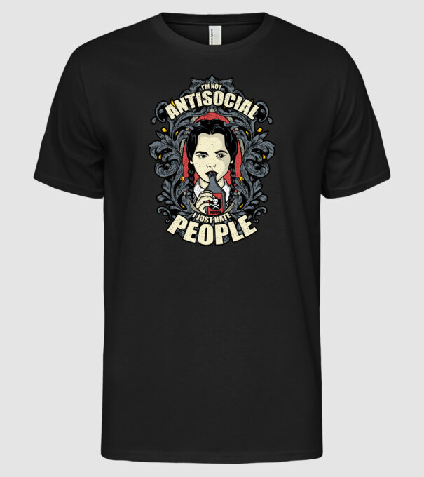 WEDNESDAY - Just hate people model negru pe tricou