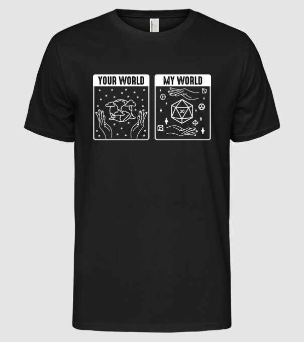 Your World My World model negru pe tricou