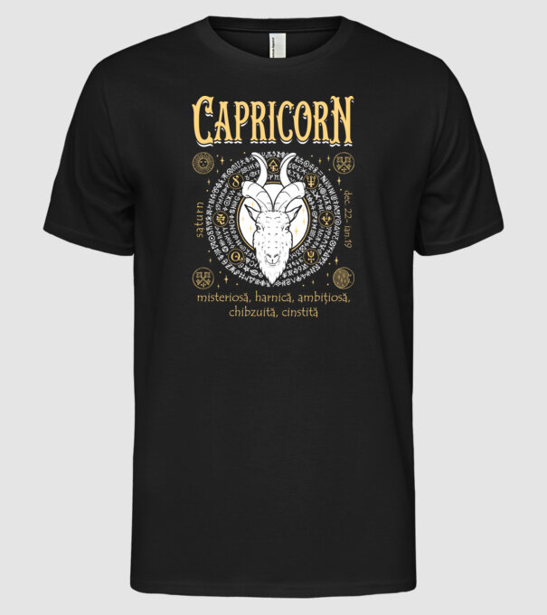 Zodiac femeie CAPRICORN golden model negru pe tricou