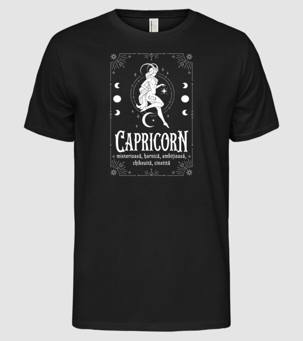 Zodiac femeie CAPRICORN white model negru pe tricou