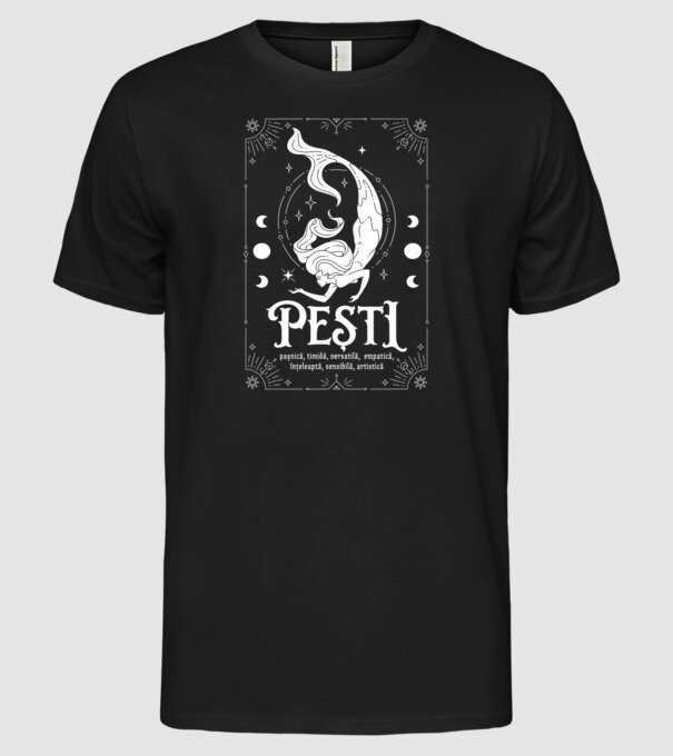Zodiac femeie PEȘTI white model negru pe tricou