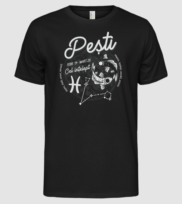 Zodiac bărbat PEȘTI retro model negru pe tricou