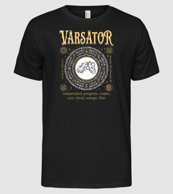 Zodiac bărbat VĂRSĂTOR golden model negru pe tricou