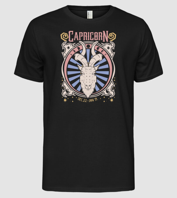Zodiac Vintage CAPRICORN model negru pe tricou