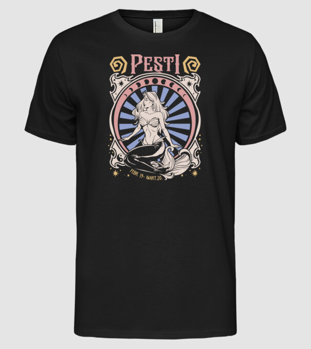 Zodiac Vintage PEȘTI model negru pe tricou
