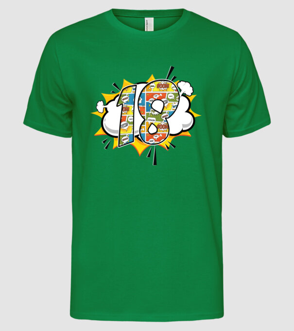 Birthday Comic Number 18 model verde pe tricou