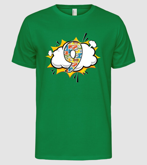 Birthday Comic Number 9 model verde pe tricou