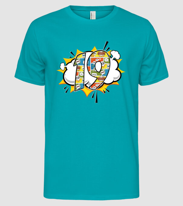 Birthday Comic Number 19 model turcoaz pe tricou