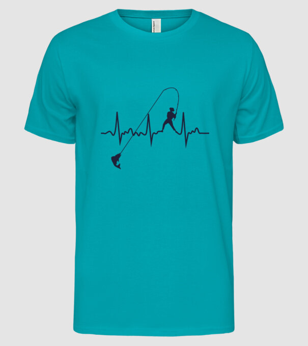 fishing heartbeat model turcoaz pe tricou