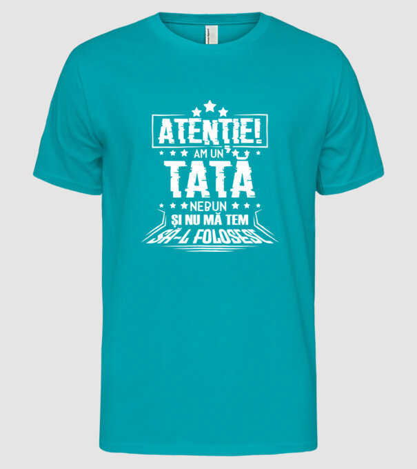Atenție! Am un tată nebun și nu mă tem să-l folosesc. model turcoaz pe tricou