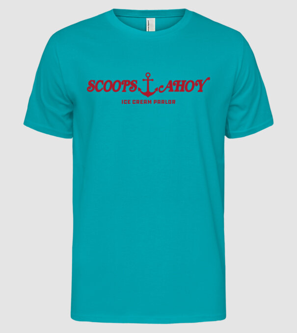 scoops and ahoy stranger things model turcoaz pe tricou