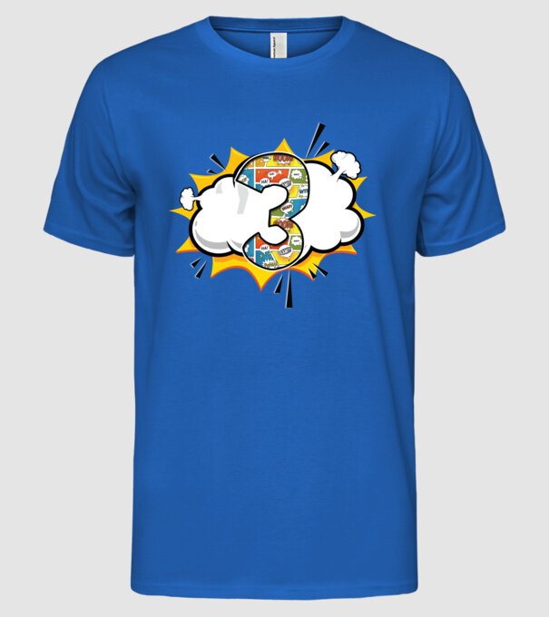 Birthday Comic Number 3 model albastru regal pe tricou