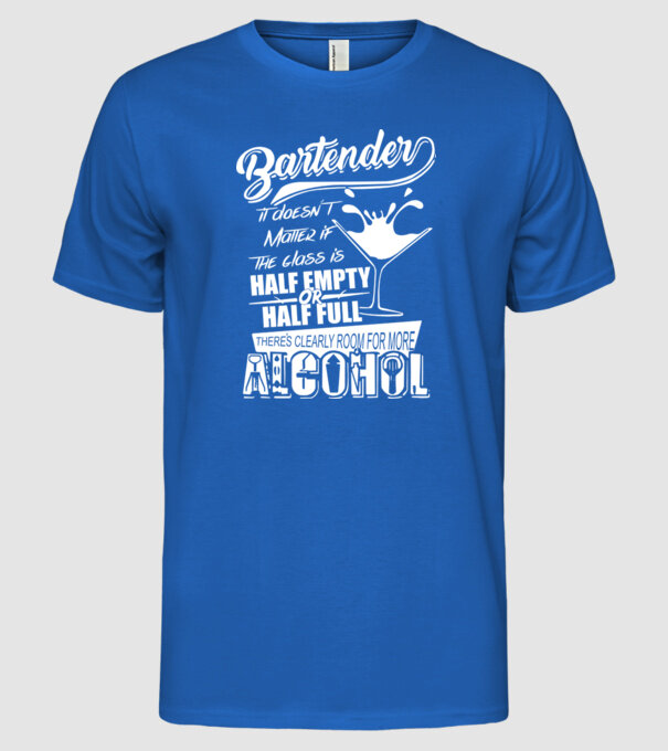 Half empty or half full model albastru regal pe tricou