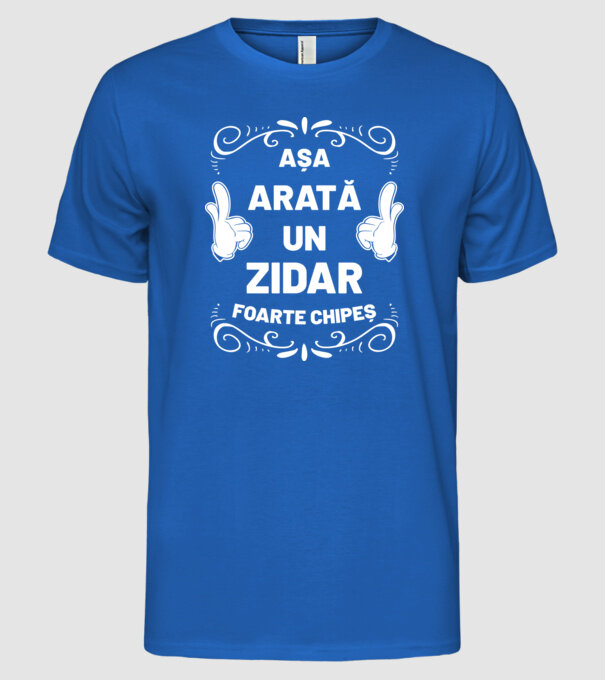 Așa arată un zidar foarte chipeș model albastru regal pe tricou