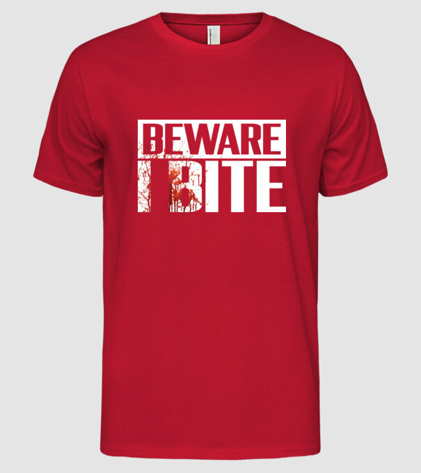Beware i bite model roșu pe tricou