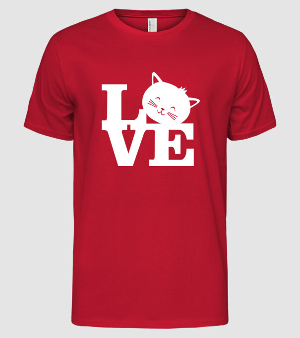 Love Pisică model roșu pe tricou