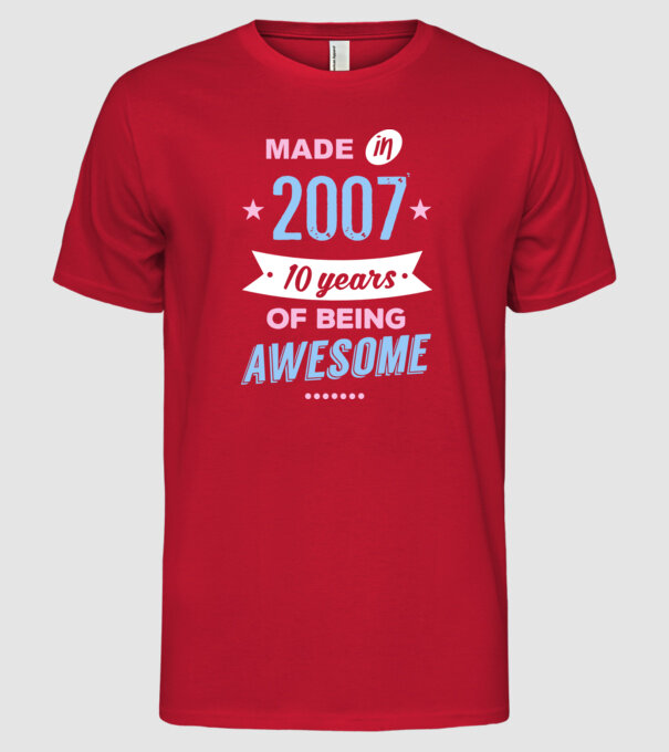 Made in - 2007 model roșu pe tricou