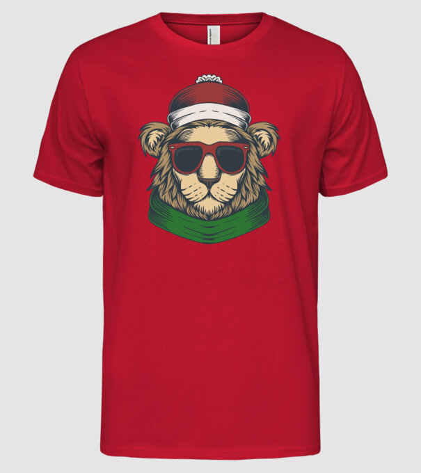 Leu Moș Crăciun model roșu pe tricou
