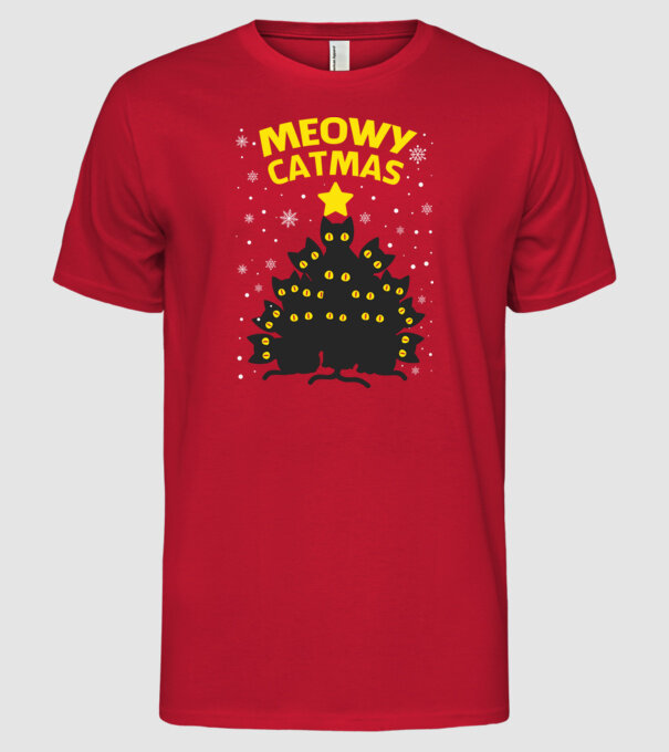 Meowy catmas black model roșu pe tricou