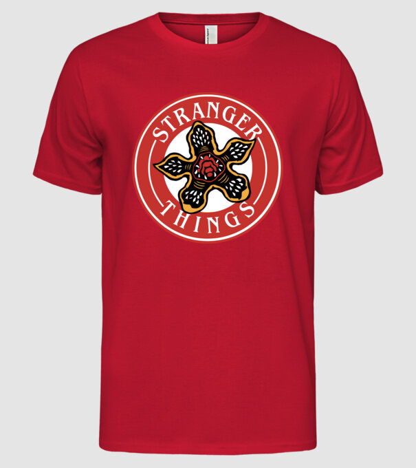 stranger things logo bucks model roșu pe tricou