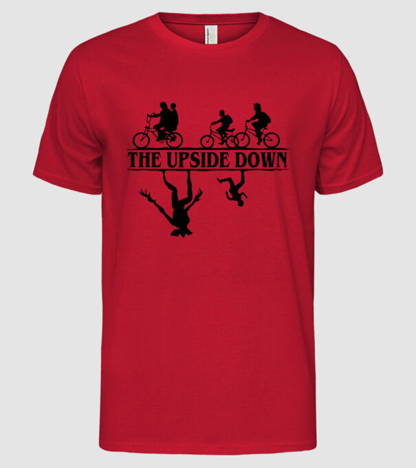 upside down model roșu pe tricou