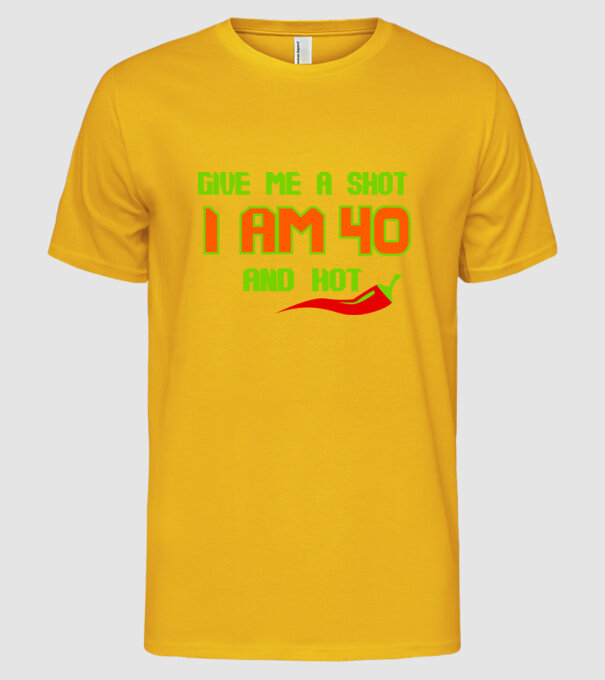 Give me a shot - 40 model galben pe tricou