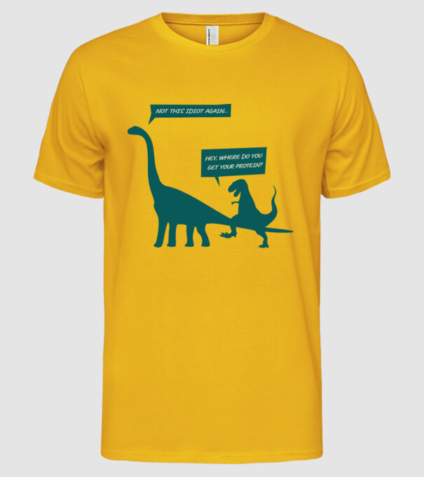 idiot dinosaur vegan model galben pe tricou