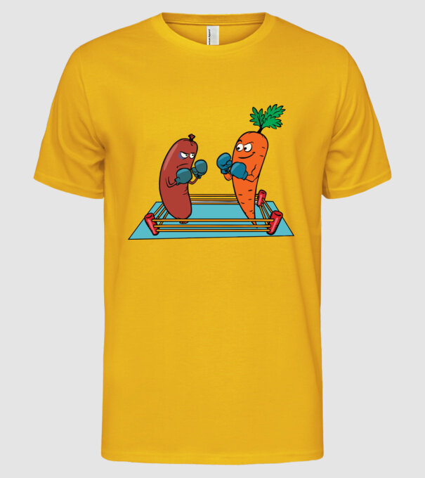 sausage vs carrot model galben pe tricou
