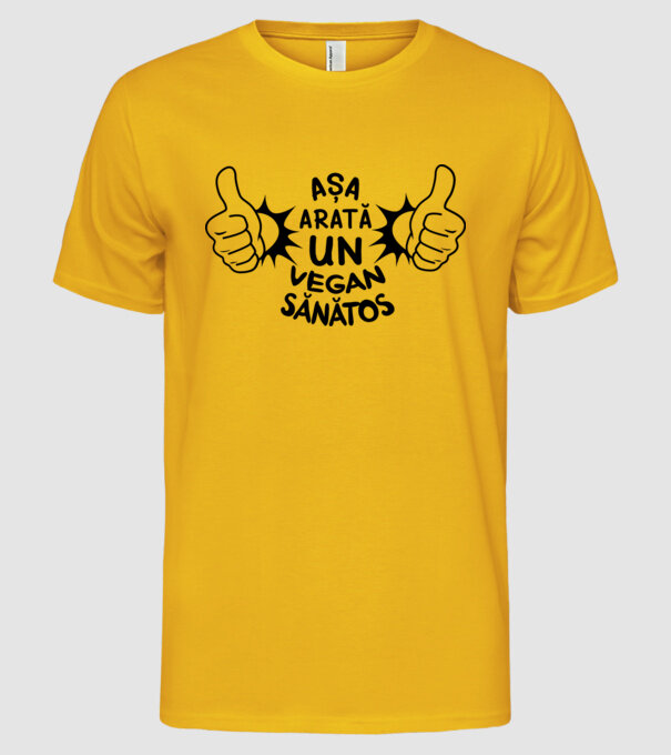 Așa arată un VEGAN sănătos model galben pe tricou