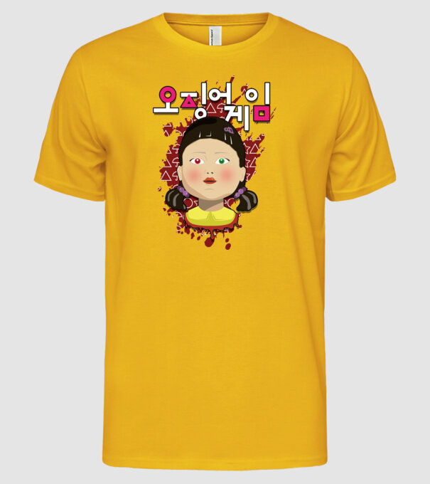 red light green light doll model galben pe tricou