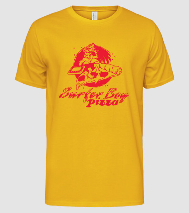 surfer boy pizza stranger things model galben pe tricou