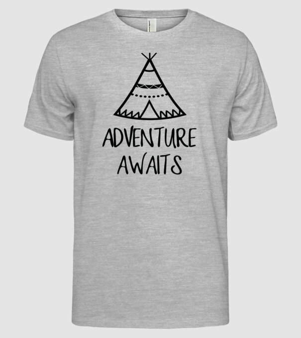 Advanture awaits model gri pe tricou