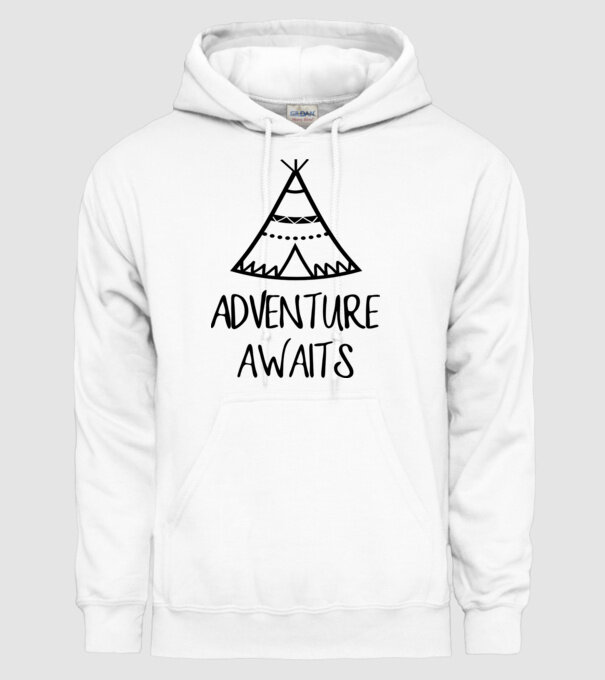 Adventure awaits teepee model alb pe tricou