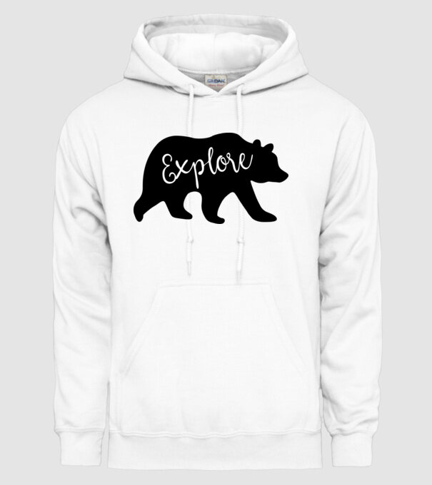 Bear explore model alb pe tricou