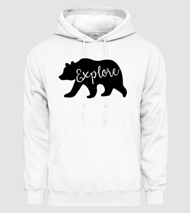 Bear left explore model alb pe tricou