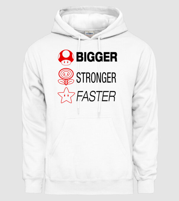 bigger stronger faster model alb pe tricou