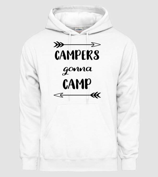 Campers gonna camp model alb pe tricou