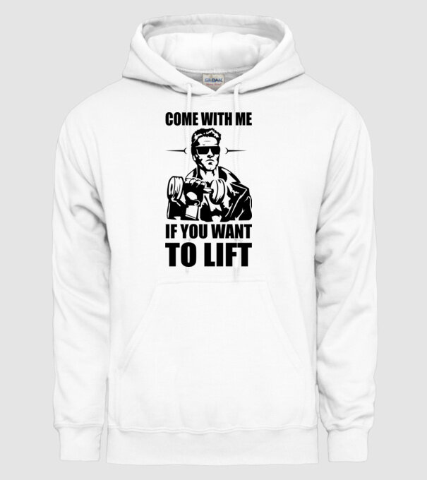 come with me arnold model alb pe tricou